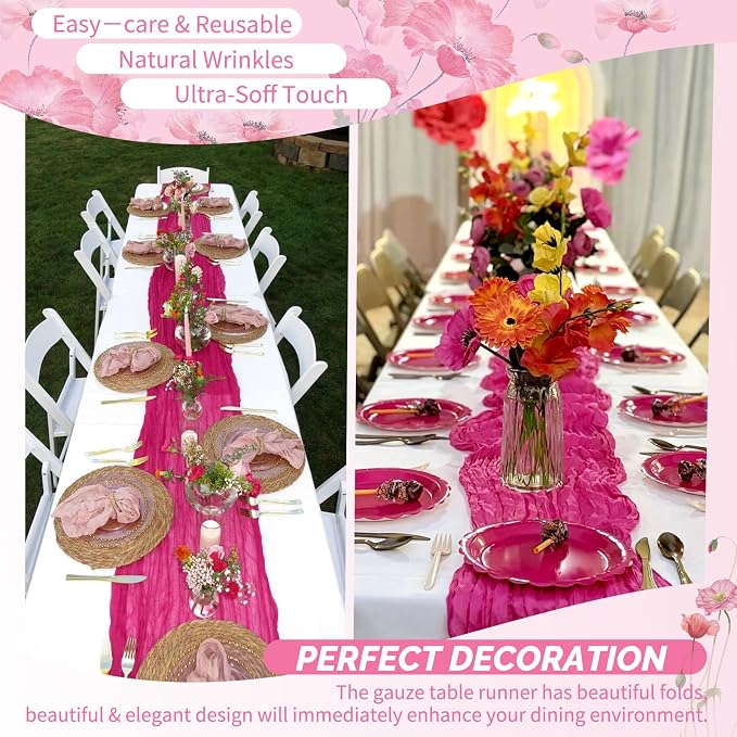 Showgeous 4 Pack Fuschia Cheesecloth Table Runner, 17 x 108 Inches | Boho - Image 6