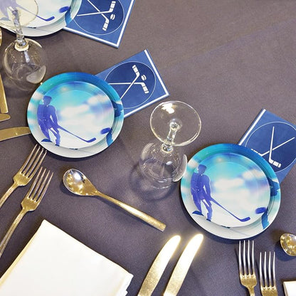 180Pcs Ice Hockey Party Supplies Paper Plates and Napkins Serve 60 | Disposable - Image 8