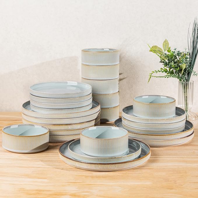 Ceramic Dinnerware Set for 8, 24-Piece Plates and Bowls Set | Lightweight by TheTerra