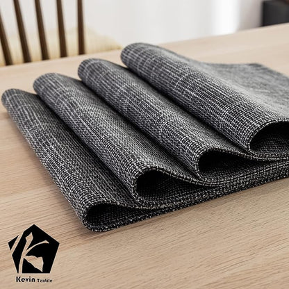 Kevin Textile Burlap Linen Placemats Set of 6 Heat Resistant Dining Table Place Mats Washable Kitchen Table Mats for Dinning Party Holiday Indoor Outdoor, 13 x19 inches, Dark Grey