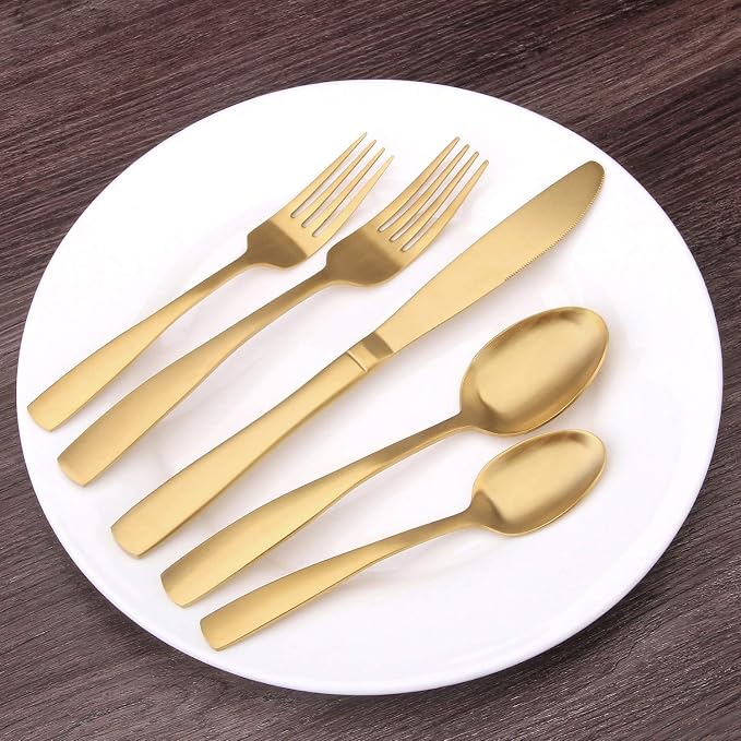 Matte Gold Silverware Set, Bysta 20-Piece Stainless Steel Flatware Set - Image 6