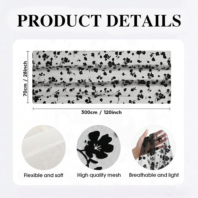 Artoid Mode Black Gauze Flocking Flowers Table Runner 10FT, Halloween Sheer - Image 7