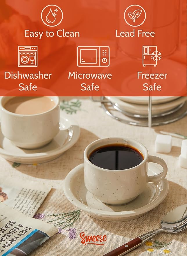 Sweese Porcelain Espresso Cups Set, 2.5 oz, - Image 3