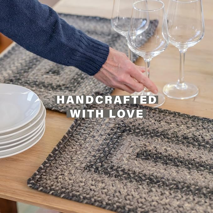 Homespice Flint Hill Braided Oval Table Runner, Warm Primitive Decor, Grey 11x36 - Jute Dining Table Accessories - Rich Colors, Easy to Clean, Durable and Protects Furniture