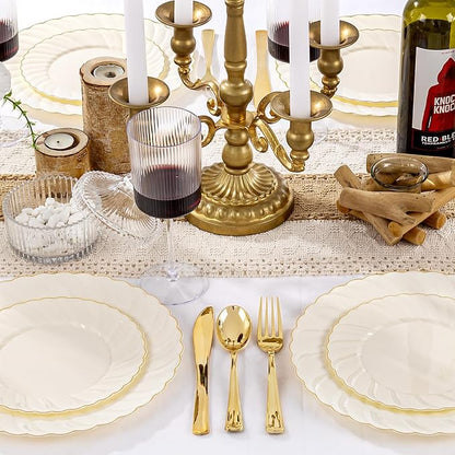 YOUBET 125PCS Ivory Scalloped Plastic Plates - Image 7