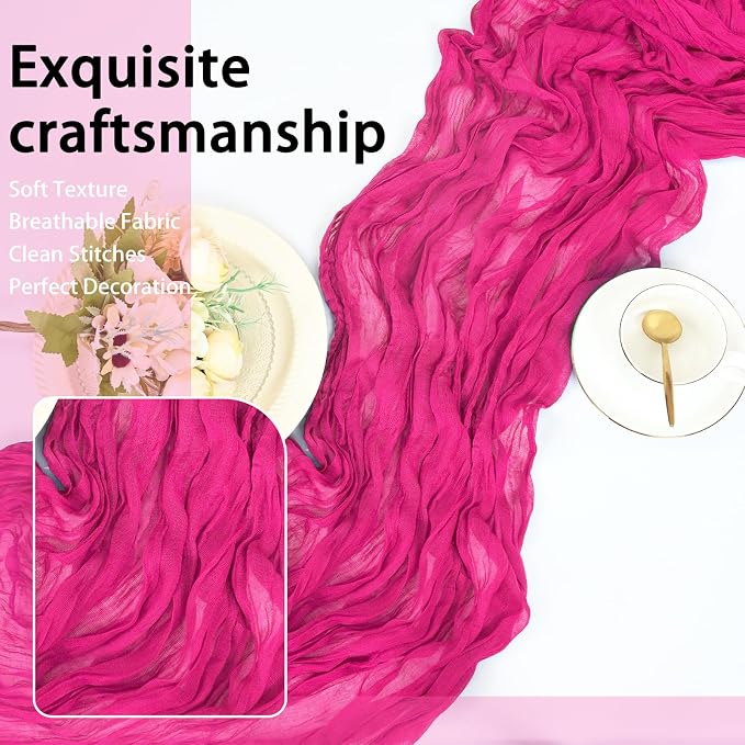 8 Pack Hot Pink Cheesecloth Table Runner 17x108 inch Rustic Gauze Table Runner - Image 6