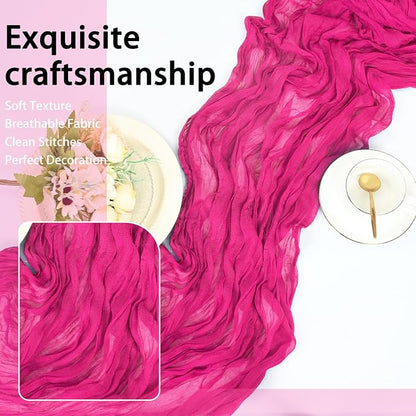 8 Pack Hot Pink Cheesecloth Table Runner 17x108 inch Rustic Gauze Table Runner - Image 6