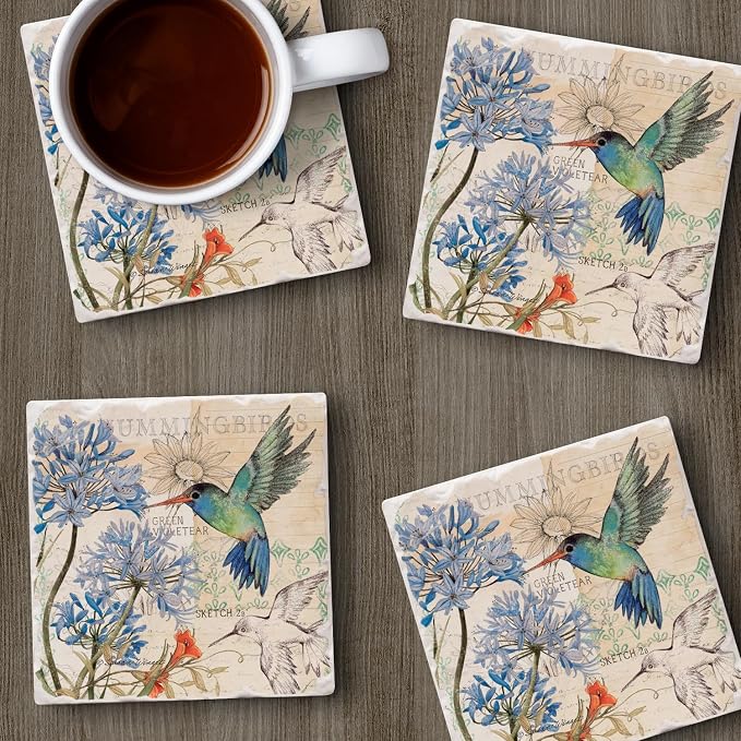 Thirstystone Hummingbird Study 4 Pack Tumbled Tile Stone Coasters | 4" Square - Image 4