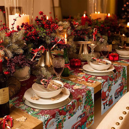Merry Christmas Table Runner 72 Inches Long, Santa Xmas Tree Snowflake Table - Image 6