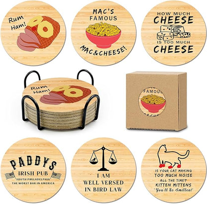 6 PCS with Coaster Holder Always Sunny in Philadelphia Cork Coasters for Drinks,Always Sunny in Philadelphia TV Show Merchandise,Always Sunny in Philadelphia TV Themed Coaster Gifts for Fans