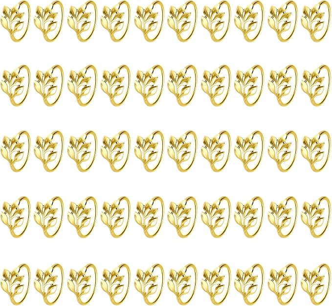 100 Pcs Gold Leaf Napkin Rings Set, Metal Napkin Ring Holders Buckles by FHUIEWRY