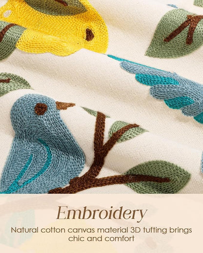 Canvas Embroidered Narrow 13"x 48" Table Runner, Lemon Bird | Exquisite - Image 2