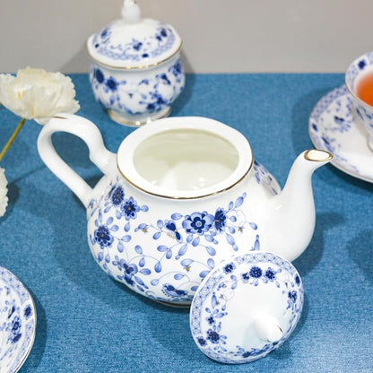 Bone China Tea Set, 21-Pieces Porcelain Tea Set - Image 4