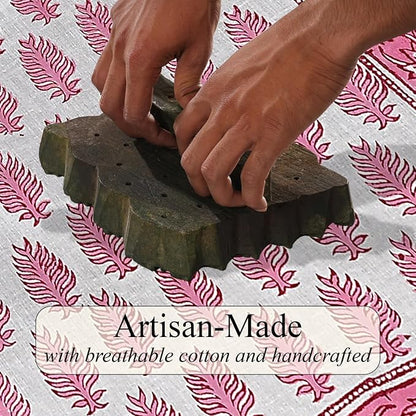 Taffy Pink Hand Block Print 100% Cotton Table Runner 16x106 Inch | Perfect - Image 3