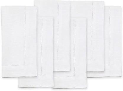 Solino Home White Linen Napkins Set of 6-100% Pure Linen Hemstitch Dinner Napkins 20 x 20 Inch for Winter, Valentines, Spring, Easter - Classic Hemstitch