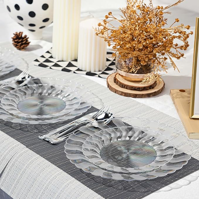 Lullaby 60PCS Clear Scalloped Plastic Plates, Disposable Plates - Image 7