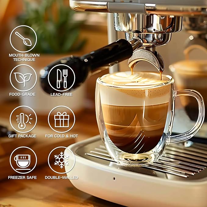 8 Ounces Set of 4 Double Walled Glass Coffee Mugs - Image 3