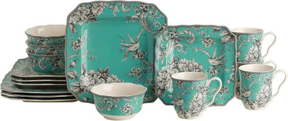 222 Fifth Adelaide Turquoise 16-Piece Porcelain Dinnerware Set | Microwave and by 222Fifth
