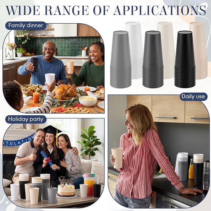 Yungyan 50 Pcs Reusable Plastic Cup 16oz Unbreakable Cup, Dishwasher-safe - Image 7