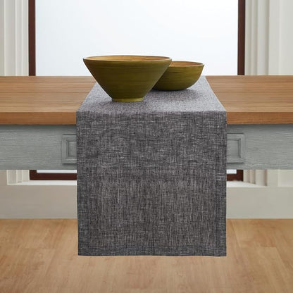 Solino Home Linen Small Table Runner 48 Inches - Athena, 100% Pure Linen Chambray Black Table Runner 14 x 48 Inch Ideal for Dresser and Coffee Tables - Winter