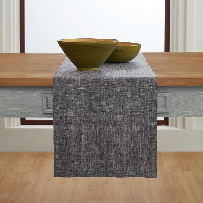 Solino Home 100% Pure Linen Dining Table Runner Black, Athena 14 x 90 in | - Image 2