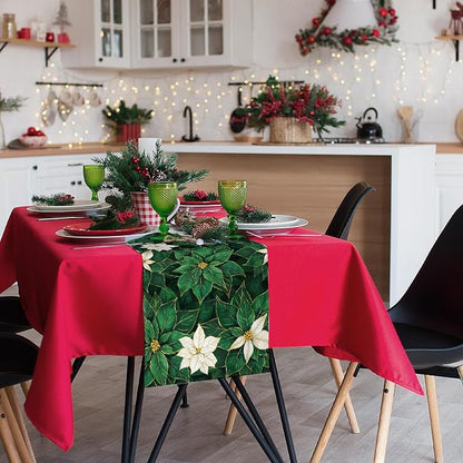 Green Poinsettia Table Runner Winter Floral Burlap Table Runners, Spring St - Image 9