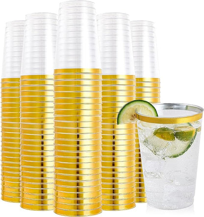 FOCUSLINE 200 Pack 12 oz Gold Rimmed Plastic Cups, Heavy-duty & Fancy by FOCUSLINE