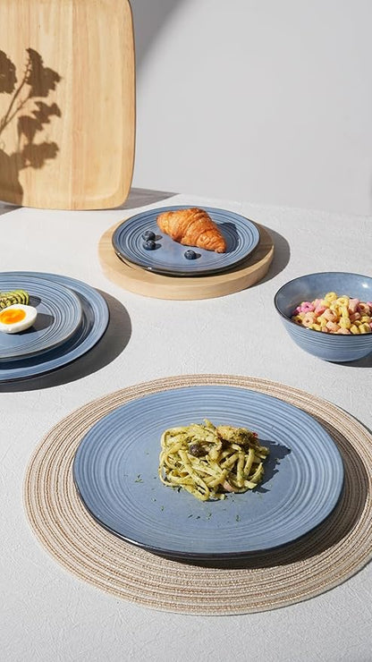 Famiware Plates and Bowls Sets 18-Piece Stoneware Dinnerware Sets, Dishes Set for 6, Hand-made Reactive Glaze Dish Set, Twilight Series, Blue