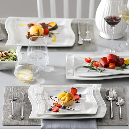 MALACASA 26-Piece Marble Grey Square Dinnerware Sets, Flora Porcelain Dinner Set - Image 7