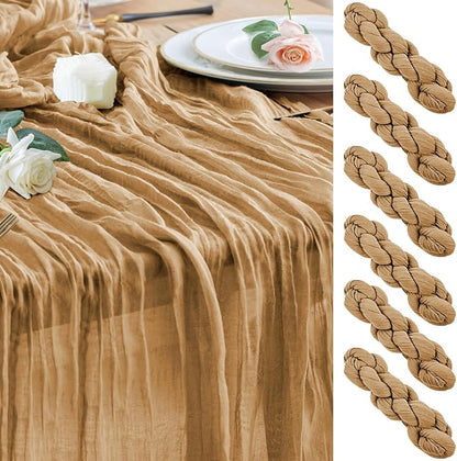 Cheesecloth Table Runner Khaki 10FT Boho Gauze Runner, 6 Pack | 120 Inch Cheese by Wokceer