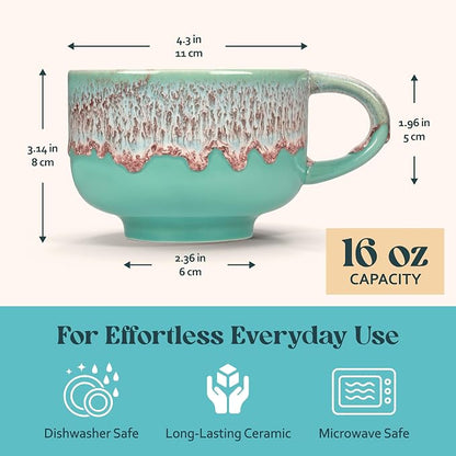 NOVA CERAMICS Mint Green Coffee Mug - 16 oz Ceramic Mug - Nebula | Green Mint - Image 4