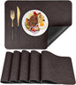AAPLKER Faux Leather Placemats Set of 6, Vinyl Placemats Wipeable Waterproof Oil-Proof Table Mats, Heat Resistant Place Mats for Kitchen Indoor Outdoor, 16.9 x 11.8 inches (Choco Brown/Black)