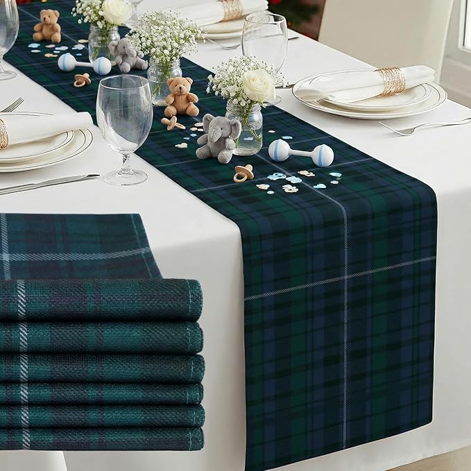 Gilprop 6 Pcs 72 x 13'' Tartan Plaid Bear Babyshower Table Runner Vintage by Gilprop