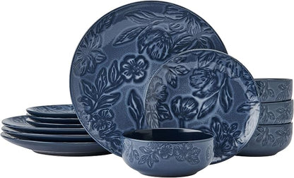 Paltzgraff Garden Elegance 12 Piece Floral Stoneware Dinnerware Plate Bowl Dish by Pfaltzgraff