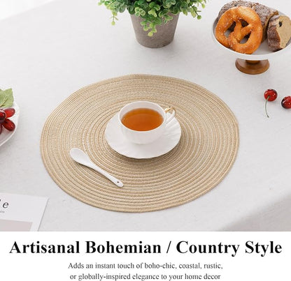 SHACOS 15 inch Beige Round Placemats Set of 12 - Image 8