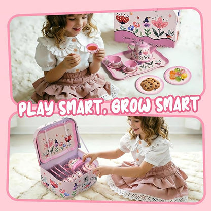 Tea Party Set for Little Girls, Pretend Tin Teapot Set - Image 7