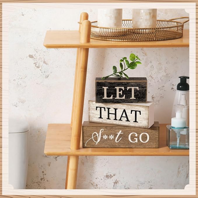 Moucuny 4 Pcs Bathroom Shelf Decor Sign Farmhouse Bathroom Decor and - Image 4