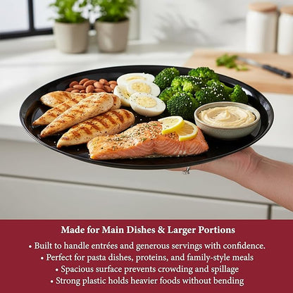 Smarty Had A Party 16 Inch Black Round Plastic Serving Tray – Heavy-Duty Plastic Serving Trays for Catering, Parties & Buffets, Elegant Disposable Black Serving Platters – 25-Pack