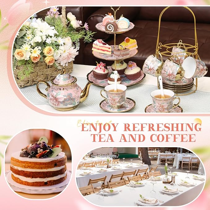 21 Pcs Ceramic Teapot Set Vintage Porcelain Tea Cups - Image 5