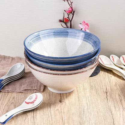 Ceramic Ramen Bowl Set of 2, 8.3" Blue Striped Japanese Noodle Bowls, Large - Image 4