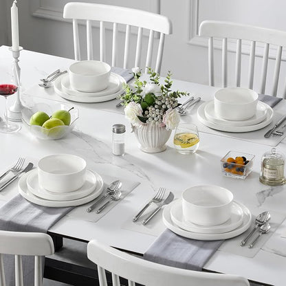 MALACASA 12 Pieces Porcelain Dinnerware Set, Modern White Dish Set - Image 5