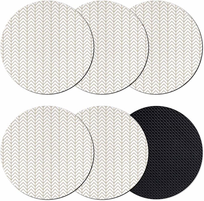 Simple Line White Coasters Set of 6, Non-Slip Cup Coaster Mat by PIEPLE