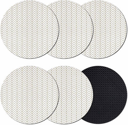 Simple Line White Coasters Set of 6, Non-Slip Cup Coaster Mat by PIEPLE