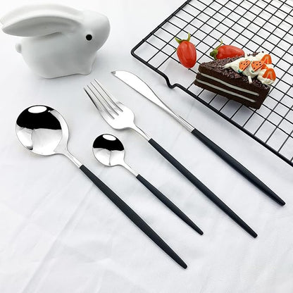 JASHII Flatware Serving Set 24 Piece, Stainless Steel Silverware Set, Titanium - Image 5