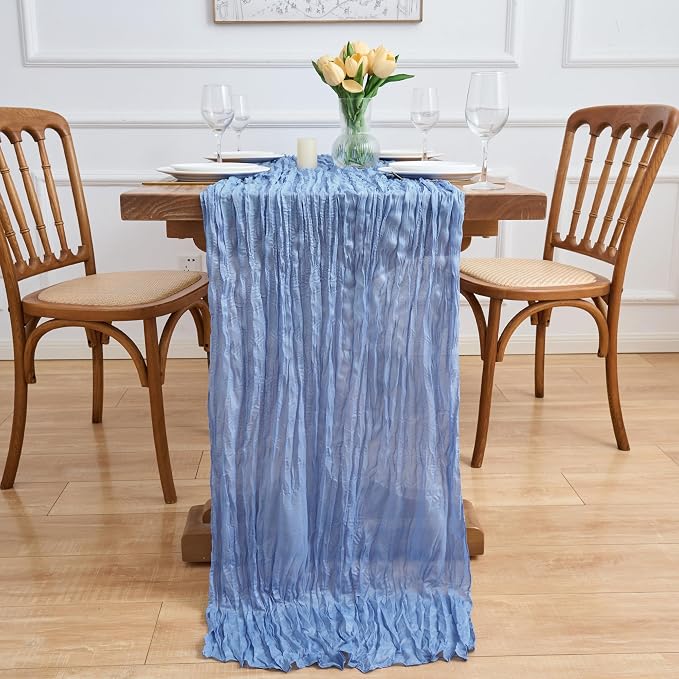 Asee'm 3pcs Light Blue Cheesecloth Table Runner Summer 10FT Gauze Rustic | Boho - Image 6