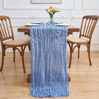 Asee'm 3pcs Light Blue Cheesecloth Table Runner Summer 10FT Gauze Rustic | Boho - Image 6