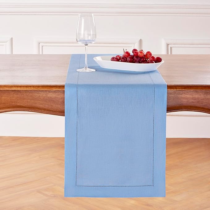 Solino Home 100% Pure Linen Table Runner Cornflower Blue Woven, 14 x 144 in | by SolinoHome