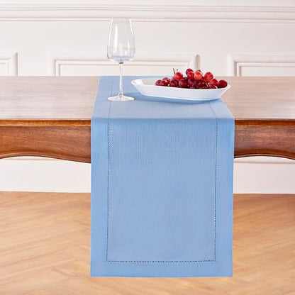 Solino Home 100% Pure Linen Table Runner Cornflower Blue Woven, 14 x 144 in | by SolinoHome