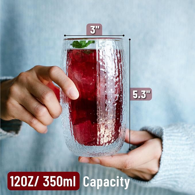 BTaT- Double Walled Glasses, 4 Pack, 12 oz, Insulated Dotted Glass Cups - Image 3