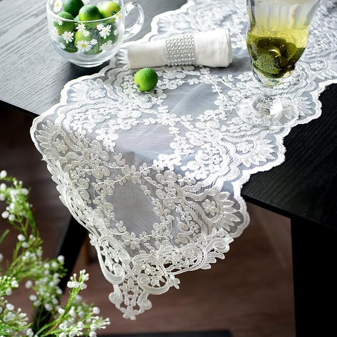 SUTAVIA Lace Patio Table Runner Embroidered Dresser Scarf, Classic Rectangular - Image 2